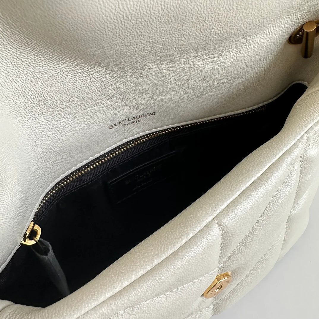 YSL Loulou Puffer Toy Bag In Quilted Lambskin White Size 23x15.5x8.5