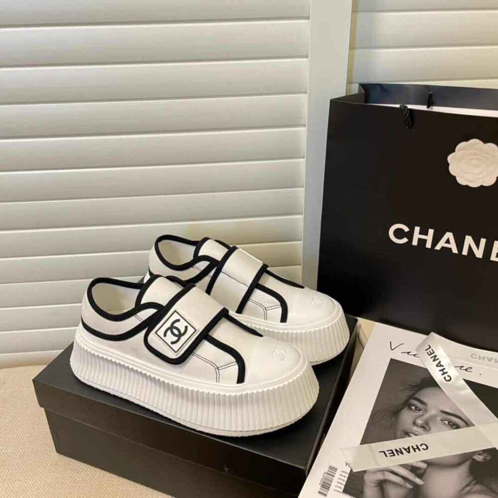 Chanel White CC Cap Toe Slipon Sneaker White
