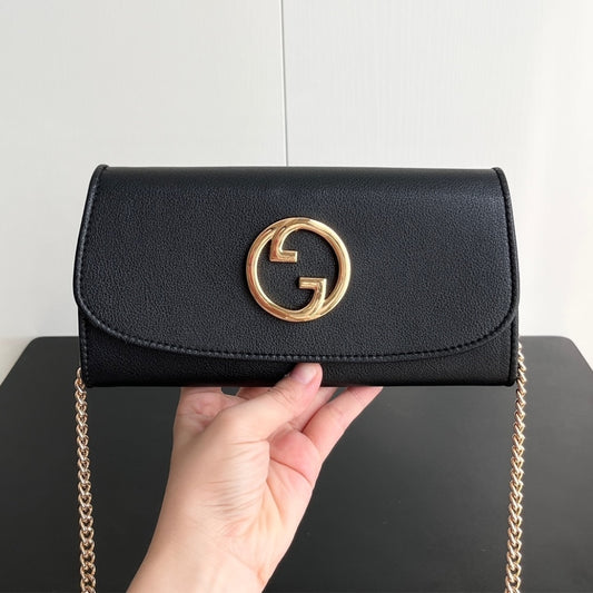 Gucci Blondie Continental Chain Wallet Black 21Cm 725215 UXX0G 1000