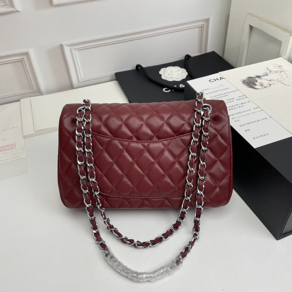 Chanel Classic Double Flap Bag Plum Red 25Cm