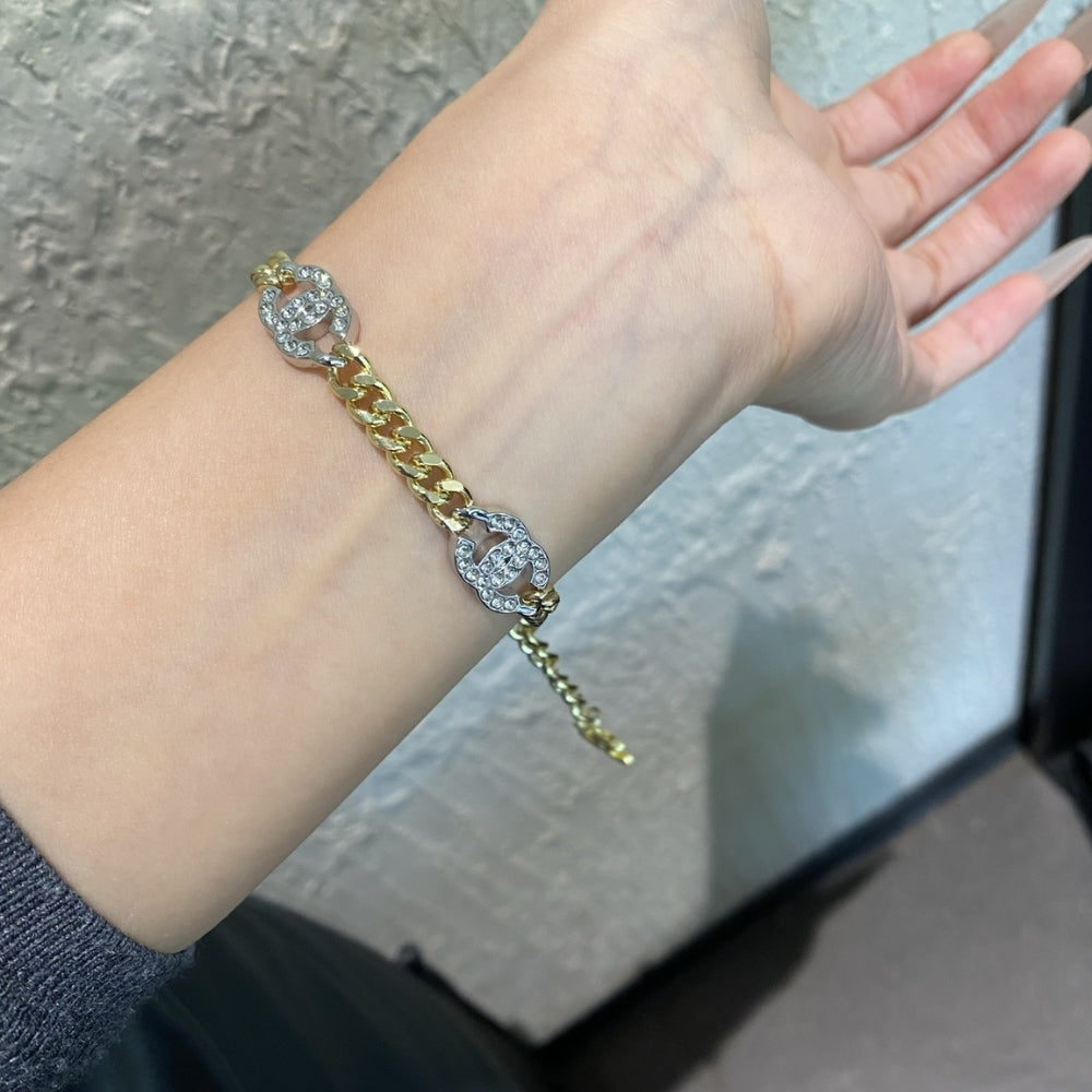 Chanel Interlocking Bracelet Gold Silver And Transparent Ab6442 B06011 Nc835