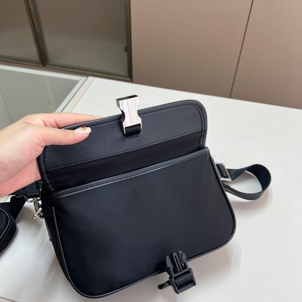 Prada Re Nylon And Saffiano Leather Shoulder Bag Black 24Cm 2VH133 2DMH F0002 XMP