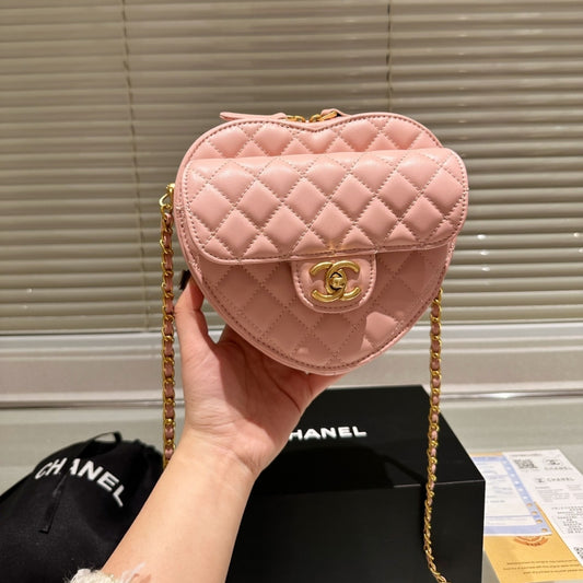Chanel Heart Bag Gold Tone Metal Light Pink 16Cm