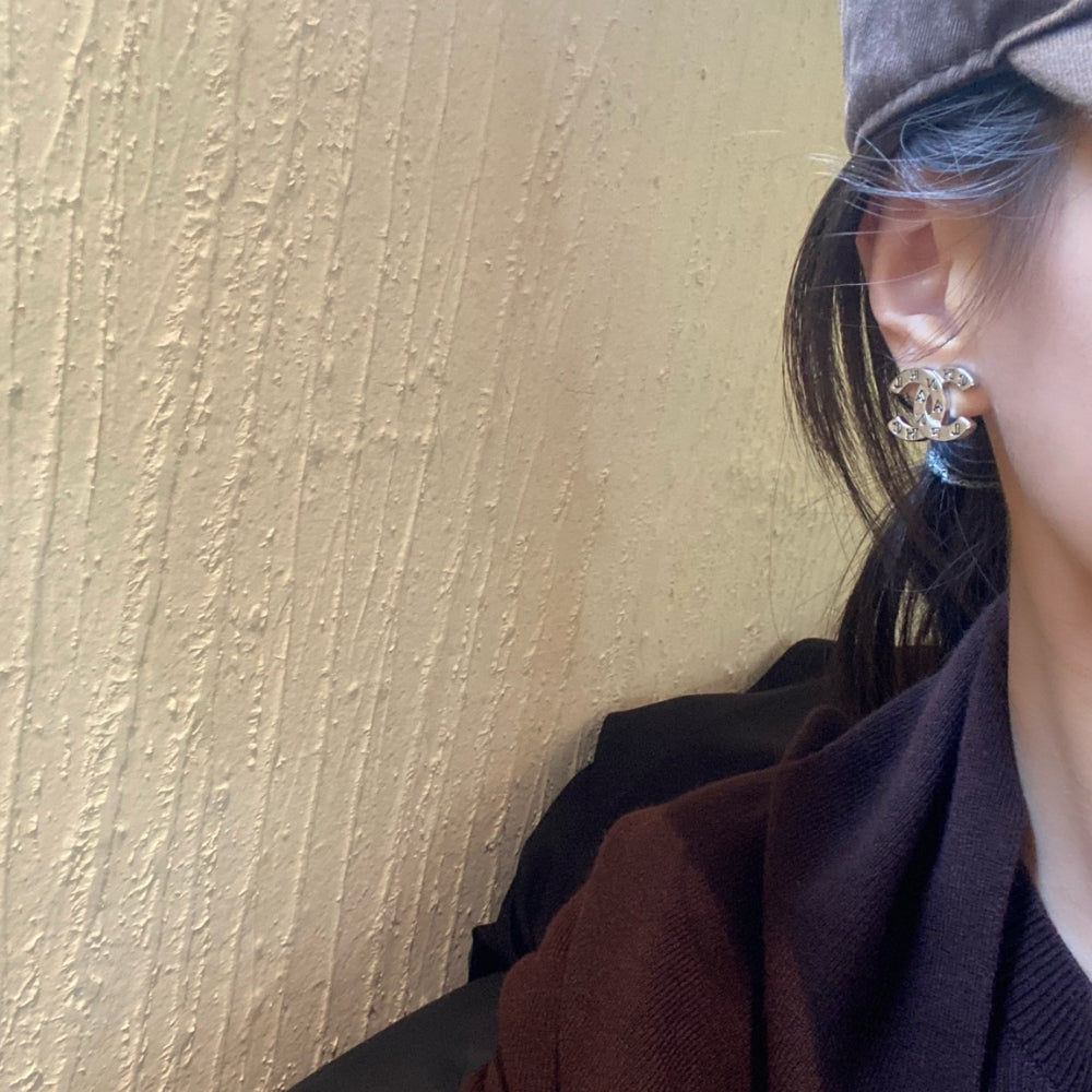 Chanel Cc Classic Logo Earrings Silver
