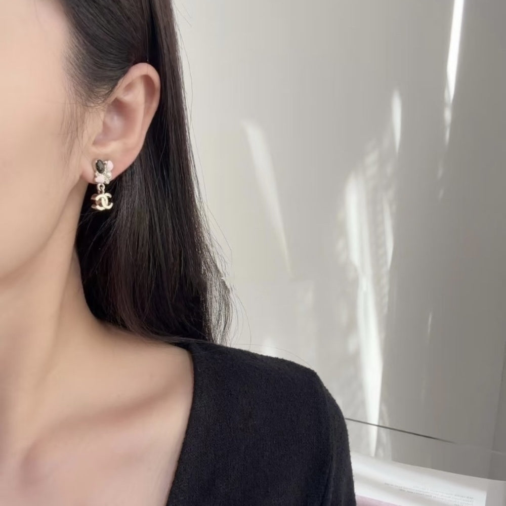 Chanel Pearl And Stone Floral Earrings Silver