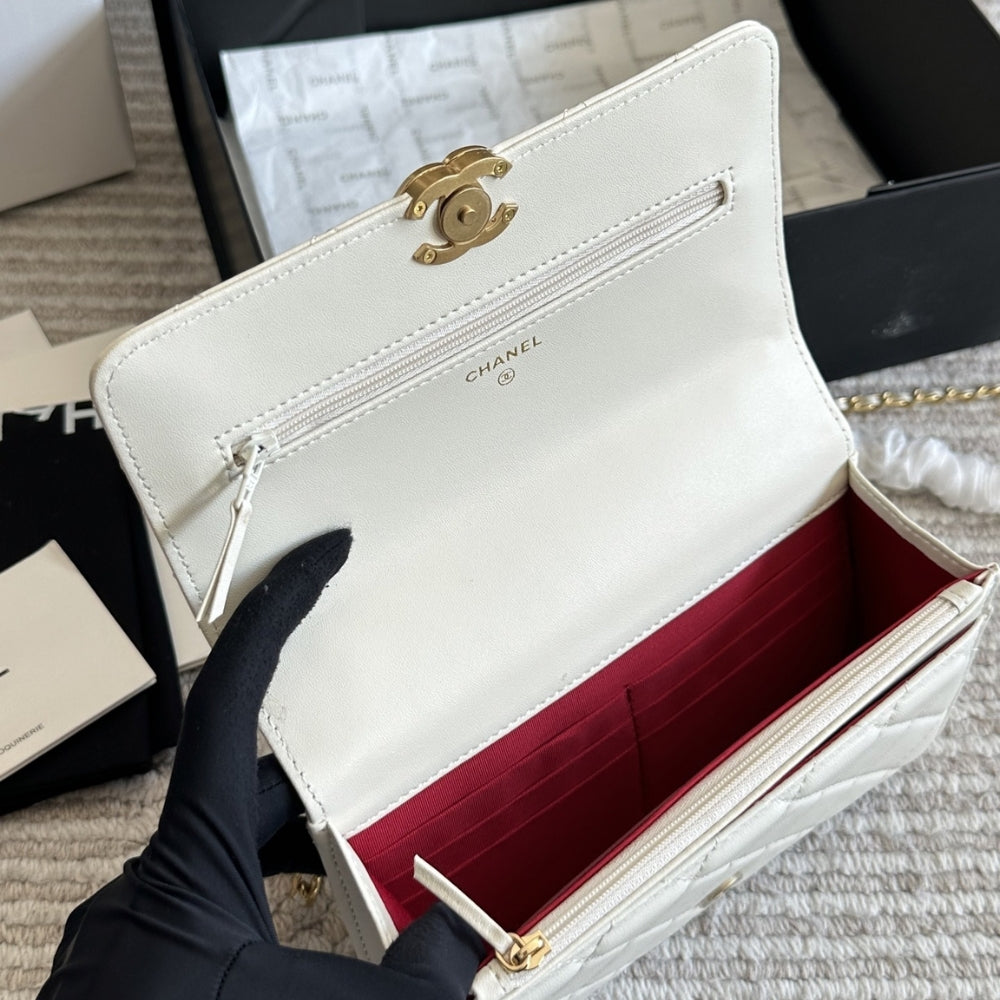 Chanel Mini Single Flap Bag Gold Hardware White 19Cm