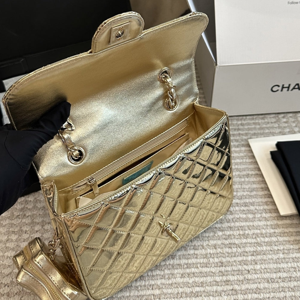 Chanel Backpack And Star Coin Purse Metallic Mirror Gold 23Cm