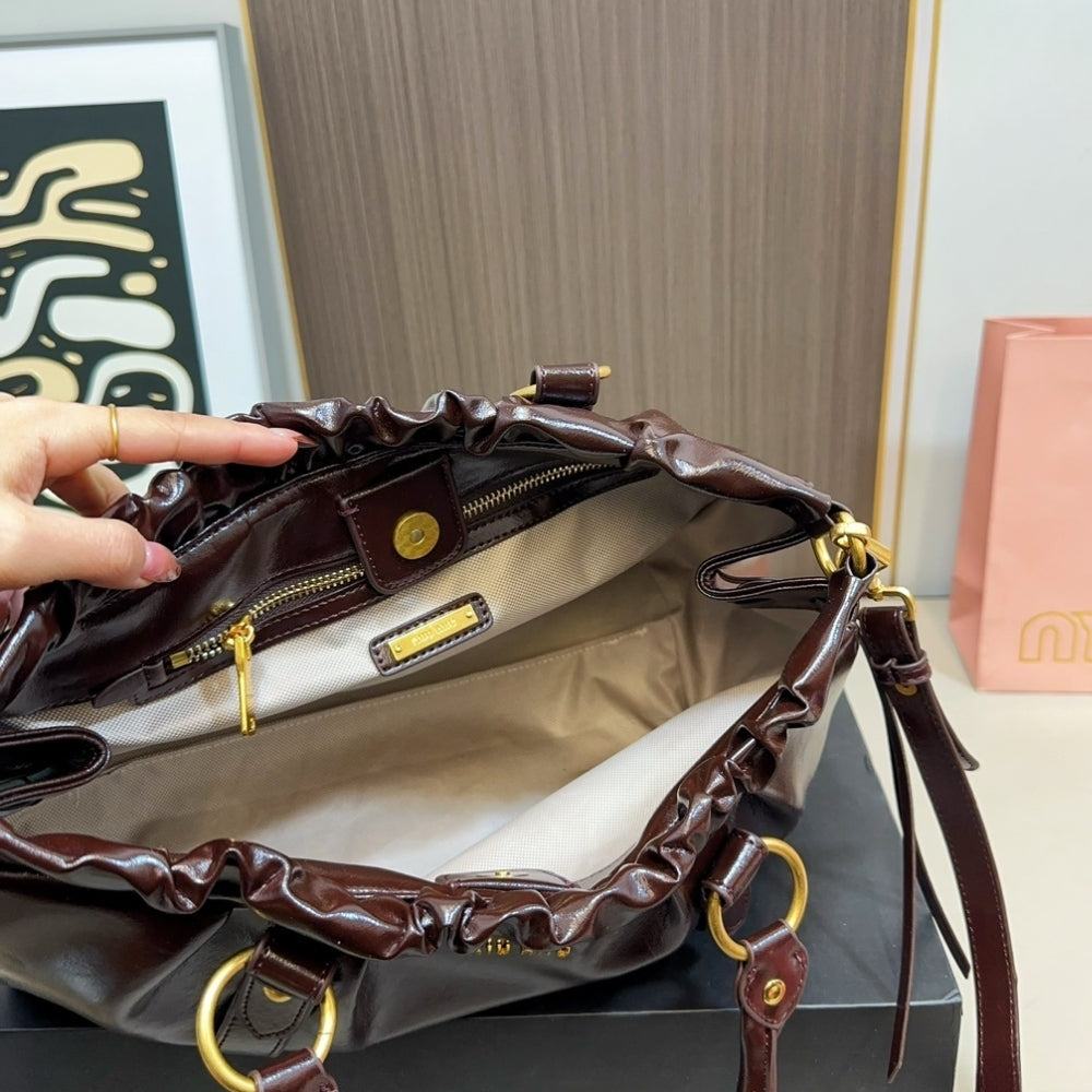 MIU MIU SIDE RIBBON 2WAY HANDBAG BURGUNDY 33CM