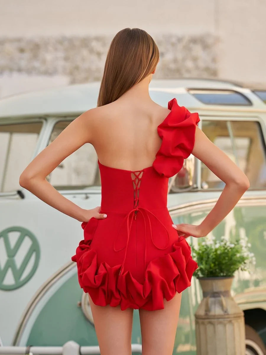 Vintage 3D Flowers Off-the-shoulder Design A-line Homecoming Dress TP3754