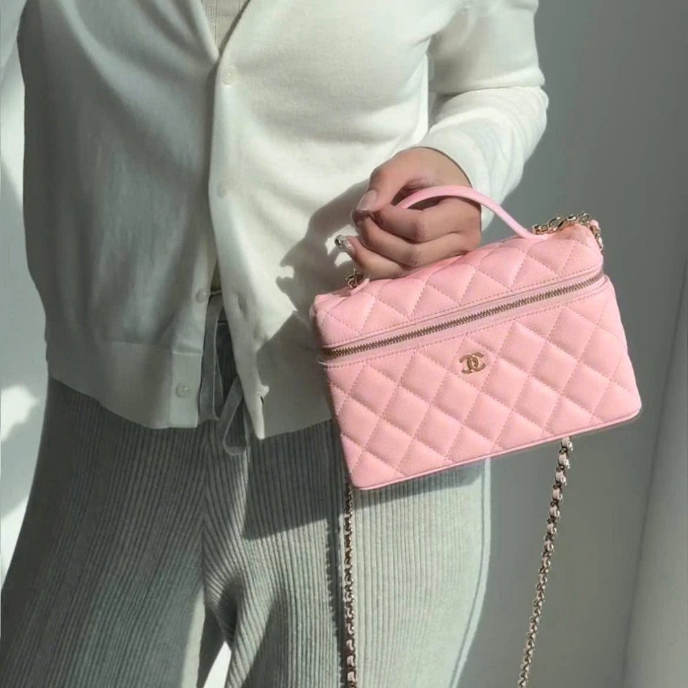 Chanel Classic Vanity With Chain Gold Hardware Pink 19Cm
