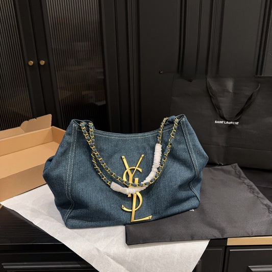 Saint Laurent Chain Hobo Bag Denim Blue 30cm