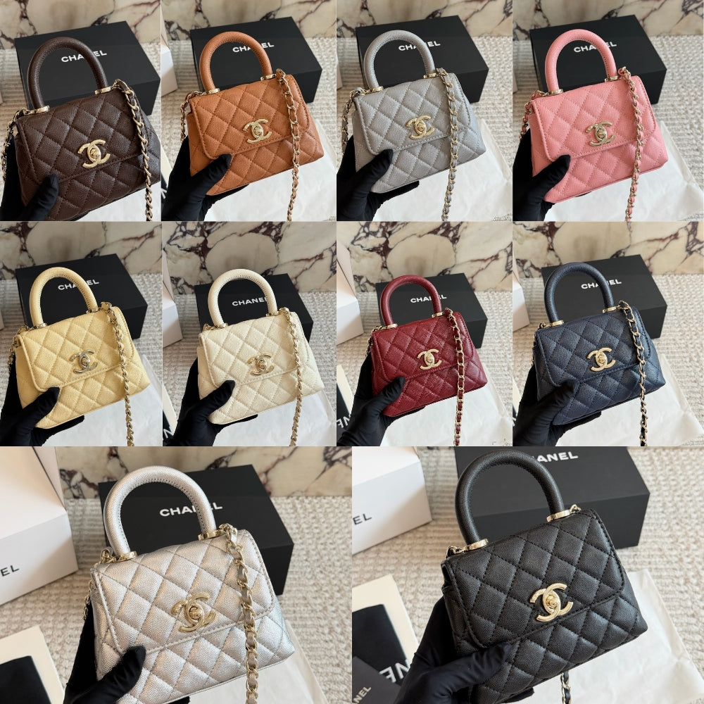 Chanel Mini Flap Bag With Top Handle Shiny And Gold Tone Metal Black 15Cm