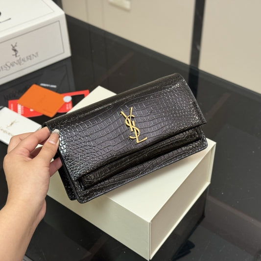 Saint Laurent Sunset Embossed Clutch Black 22Cm