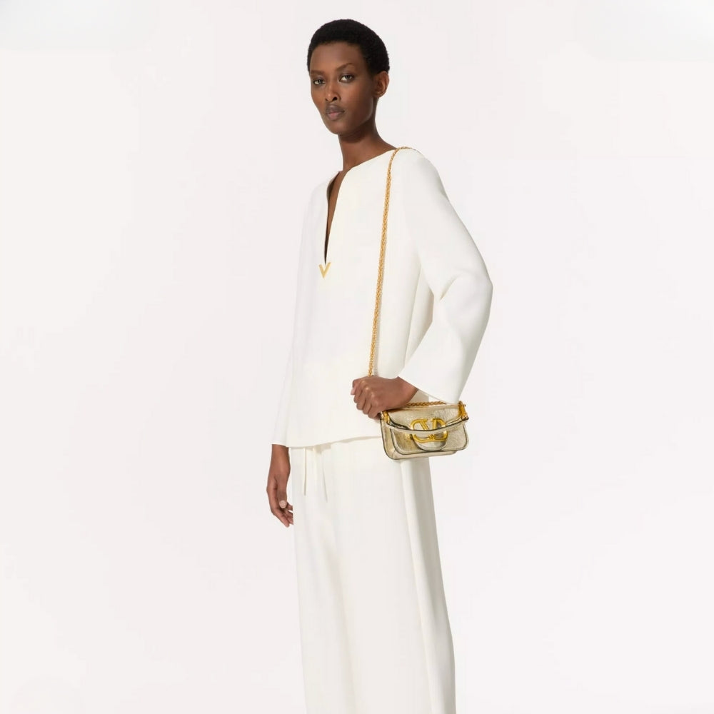 Valentino Garavani Small Locò Metallic Shoulder Bag Gold 20Cm