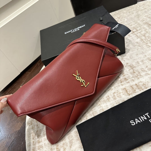 Saint Laurent Cassandre XXL Pouch On Chain In Shiny Red 35Cm