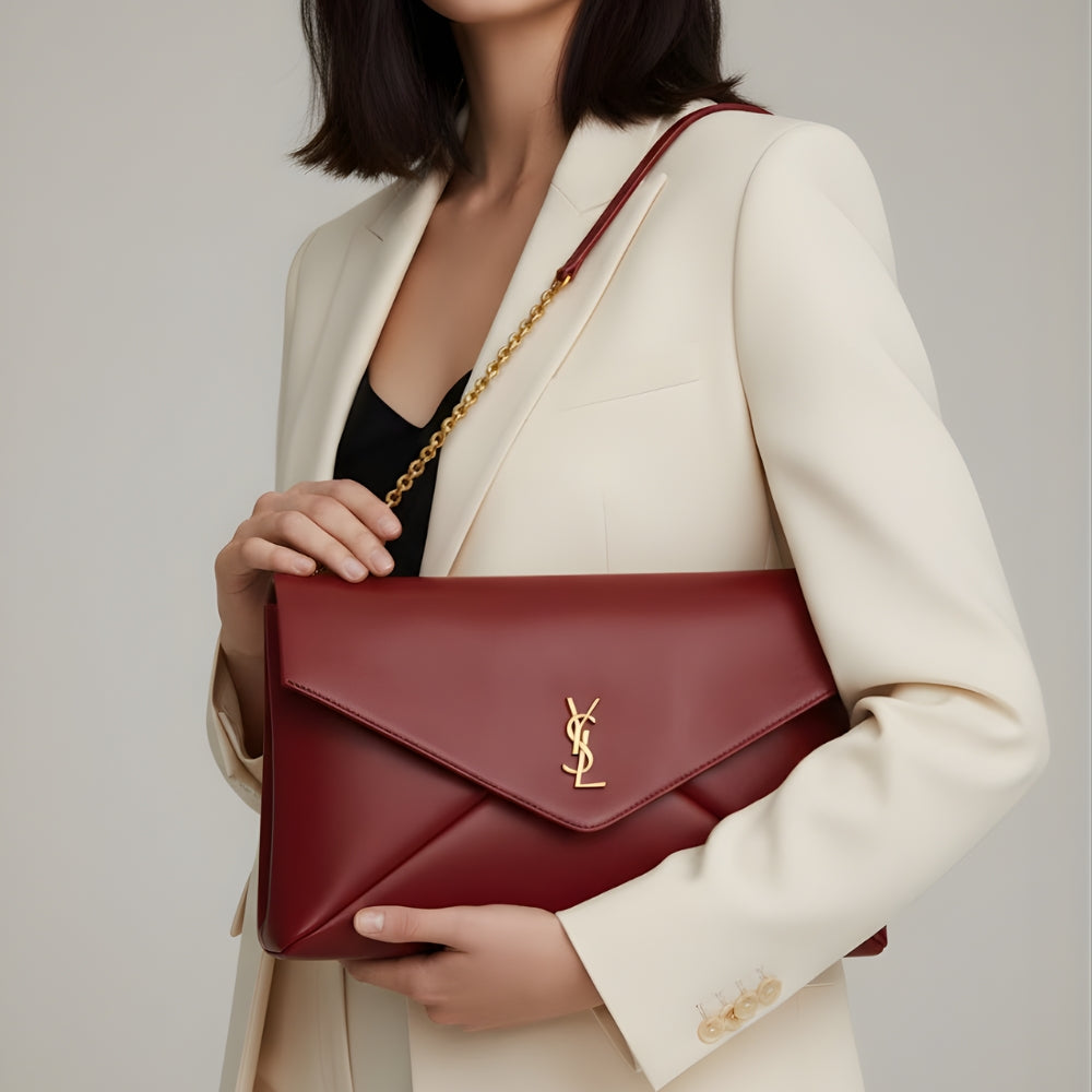 Saint Laurent Cassandre XXL Pouch On Chain In Shiny Red 35Cm