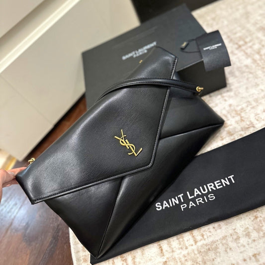 Saint Laurent Cassandre XXL Pouch On Chain In Shiny Black 35Cm