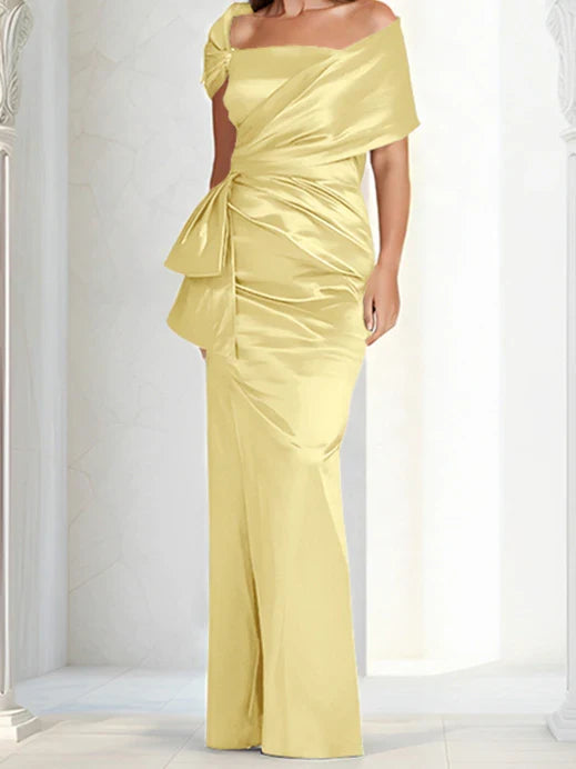 Tight fitting/column off shoulder to ground length mother of the bride dresses