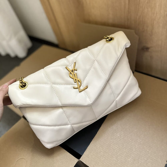 Saint Laurent Loulou Puffer Small Shoulder Bag Soft Cream 28Cm