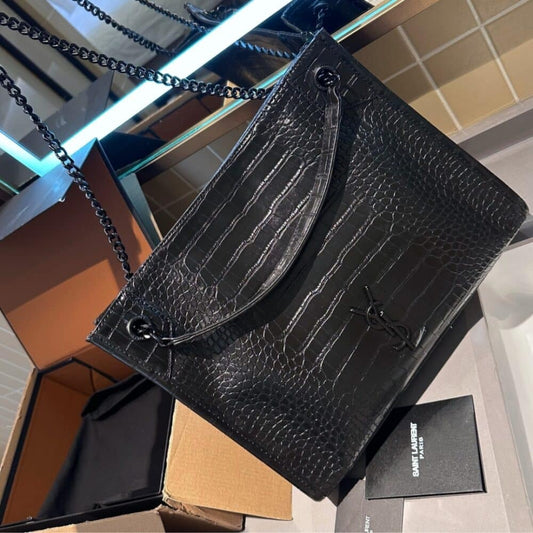 Saint Laurent Niki Shopping Bag In Embossed Leather Black 33Cm