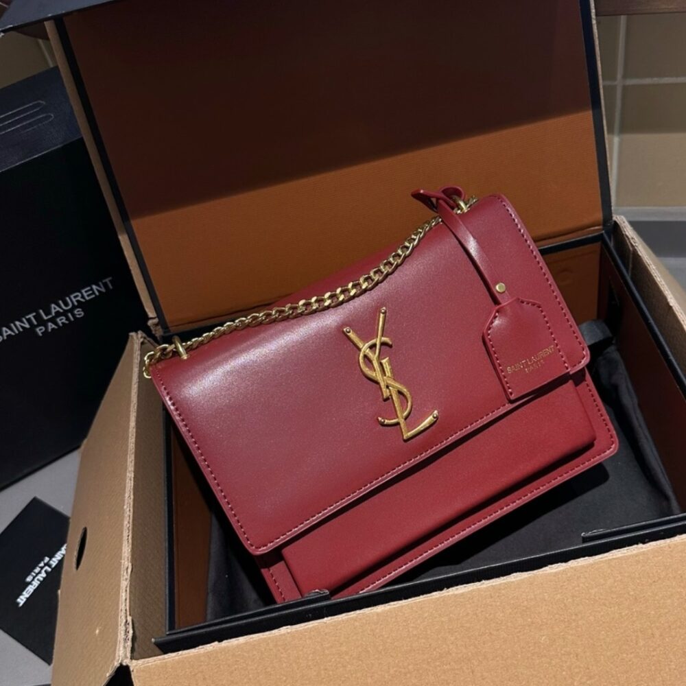 Saint Laurent Sunset Smooth Shoulder Bag Red 23Cm