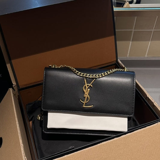 Saint Laurent Sunset Smooth Shoulder Bag Bicolor Black And White 23Cm