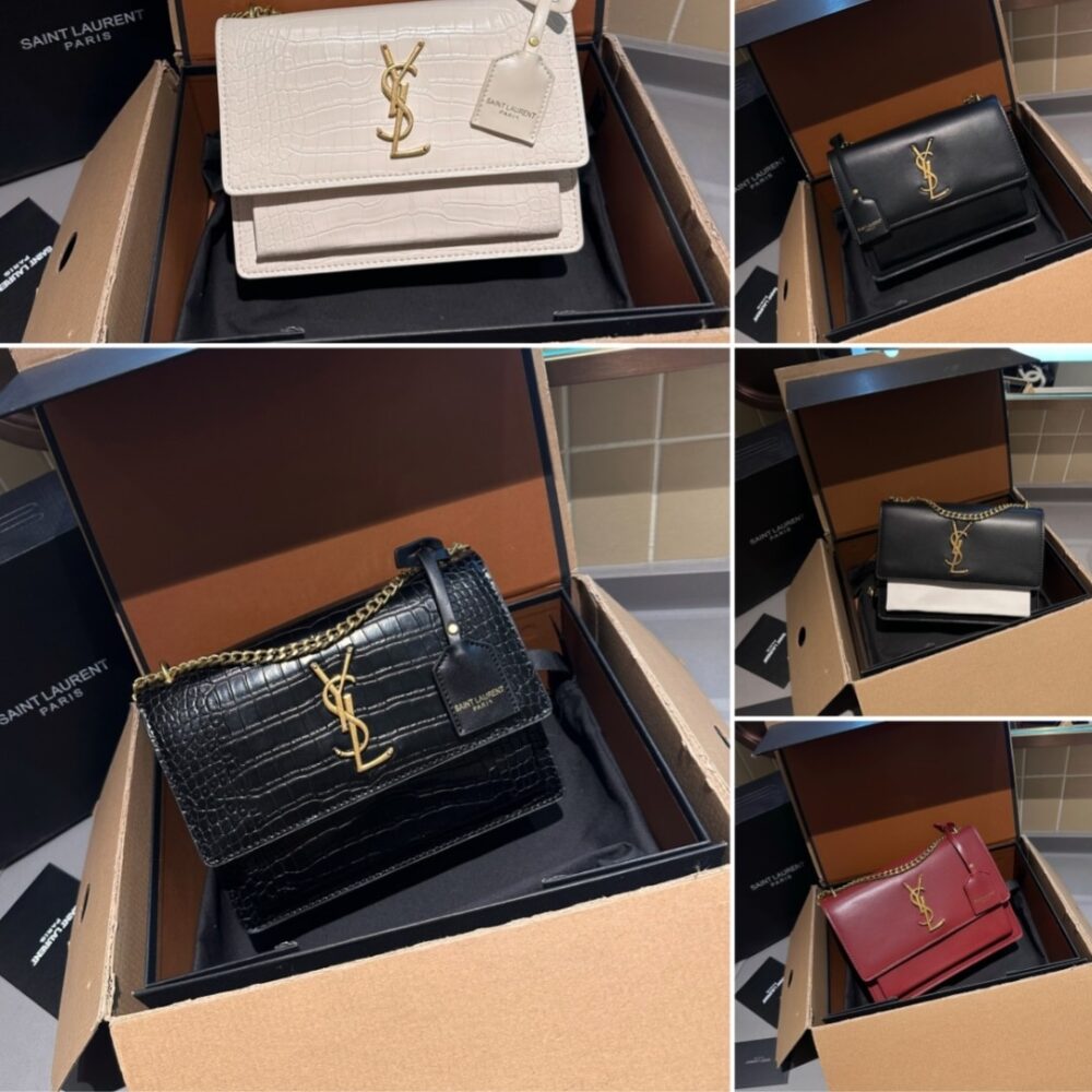 Saint Laurent Sunset Smooth Shoulder Bag Bicolor Black And White 23Cm