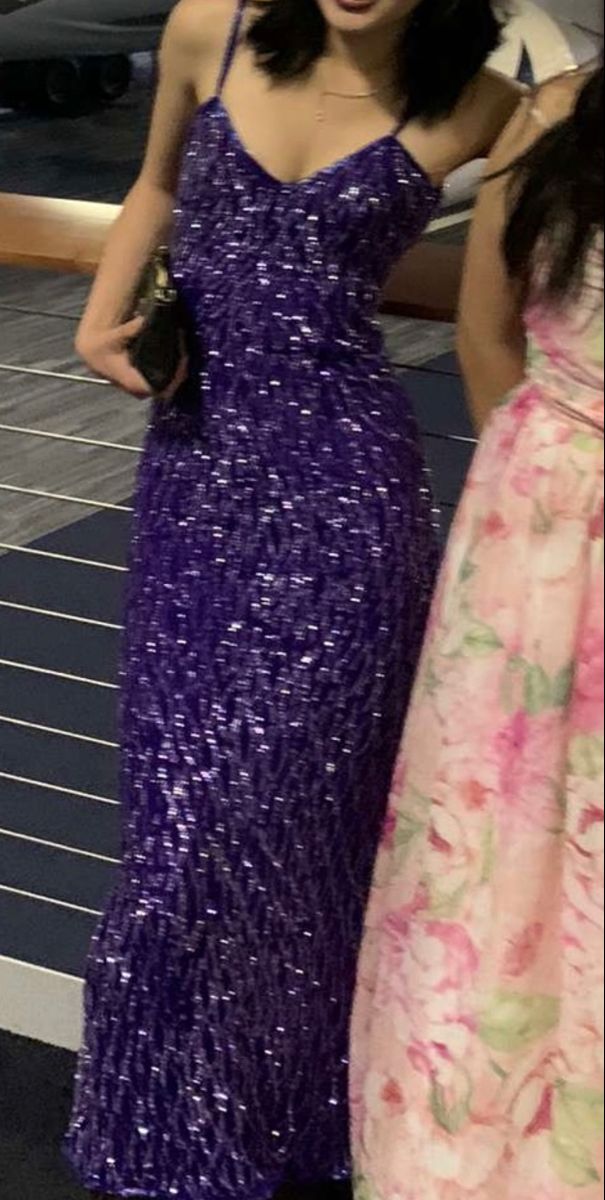 Gorgeous Mermaid Spaghetti Straps Purple Satin Sequin Long Prom Dress, Party Dress, Evening Dress GG2486