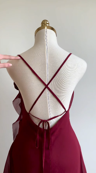 Burgundy A Line Spaghetti Straps Chiffon Short Prom Dress,Homecoming Dress,Birthday Dress GG3188