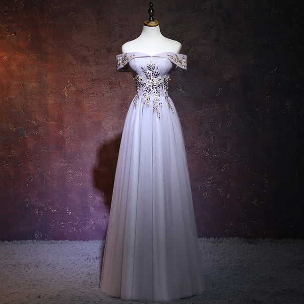 Gorgeous A Line Off The Shoulder Tulle Applique Long Prom Dress,Evening Dress GG386