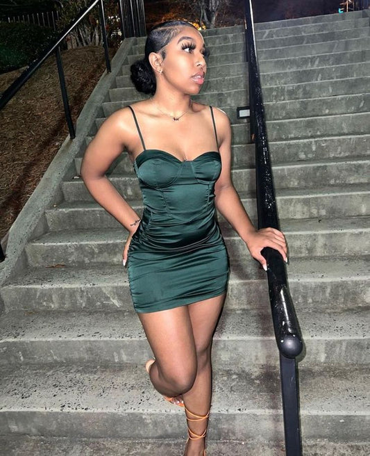 Charming Sheath Drak Green Mermaid Spaghetti Straps Satin Short Homecoming Dress,Vacation Dress,Summer 20th Birthday Dress GG4648