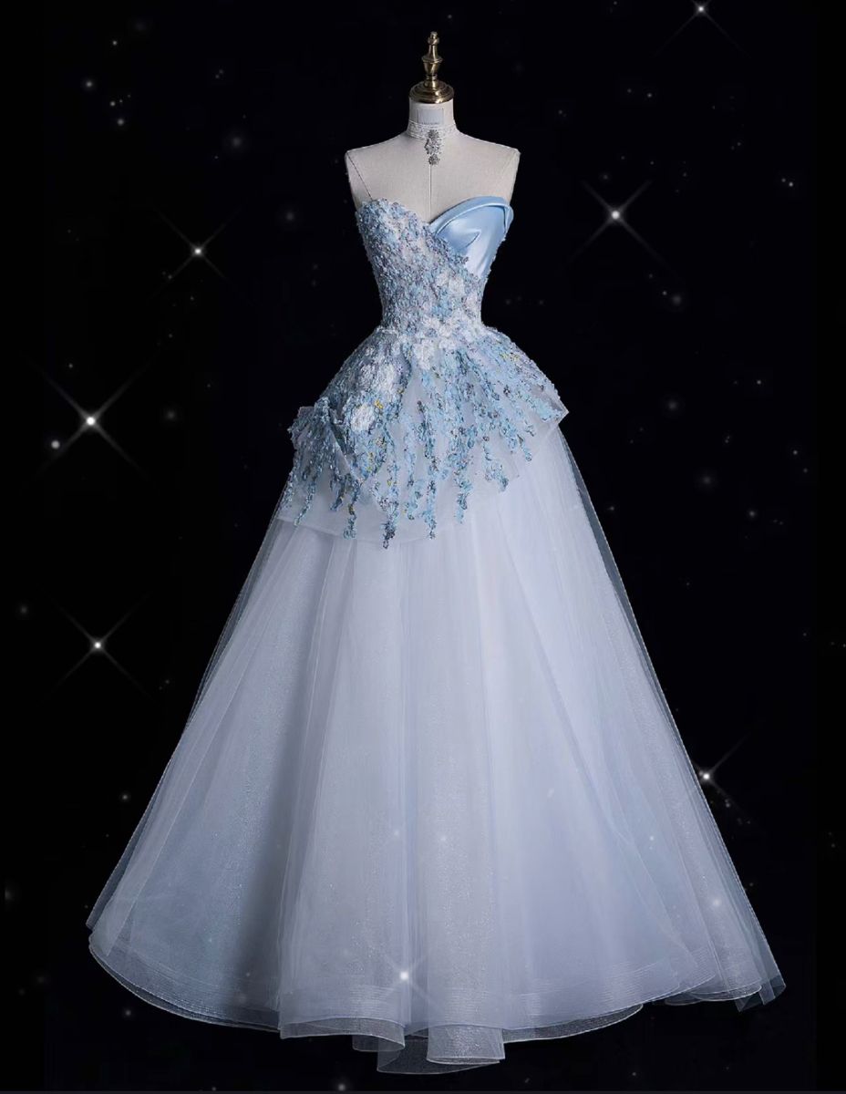 Princess A Line Sweetheart Satin Tulle Lace Without Sleeves Long Prom Dress,Evening Dress GG5356
