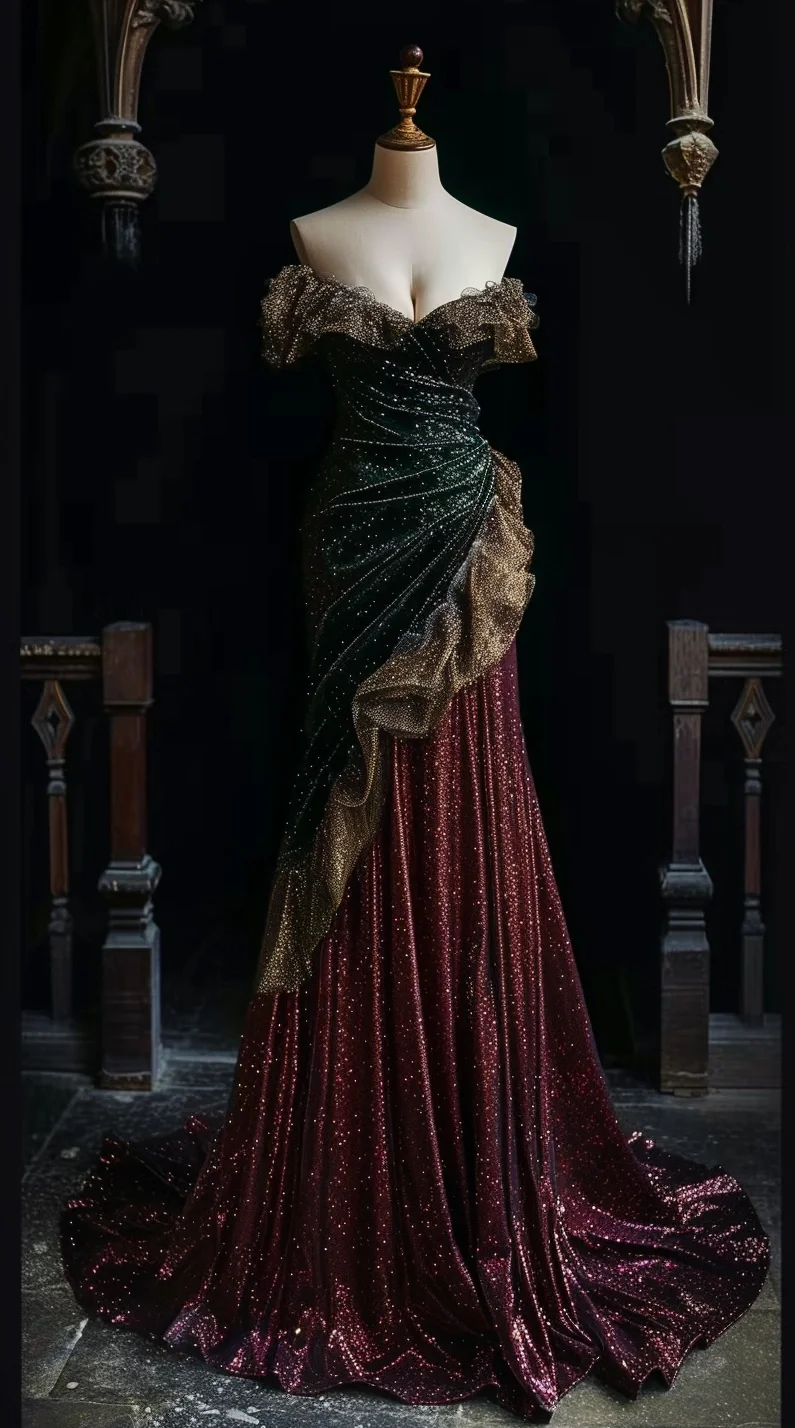 Sparkly Mermaid Off The Shoulder Satin Sequin Beaded Without Sleeves Long Prom Dress,Evening Dress GG5601