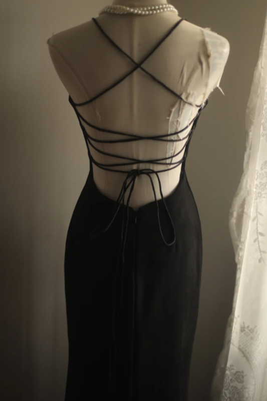 Simple Style Mermaid Black Spaghetti Straps Satin Slit Without Sleeves Long Prom Dress,Evening Dress GG5639