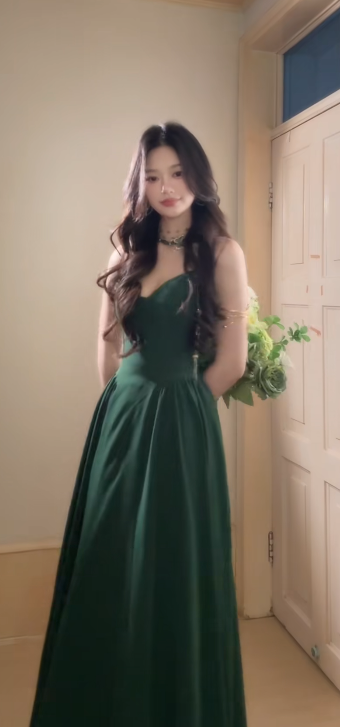 Dark Green A Line Spaghetti Straps Satin Without Sleeves Long Prom Dress,Evening Dress GG5644
