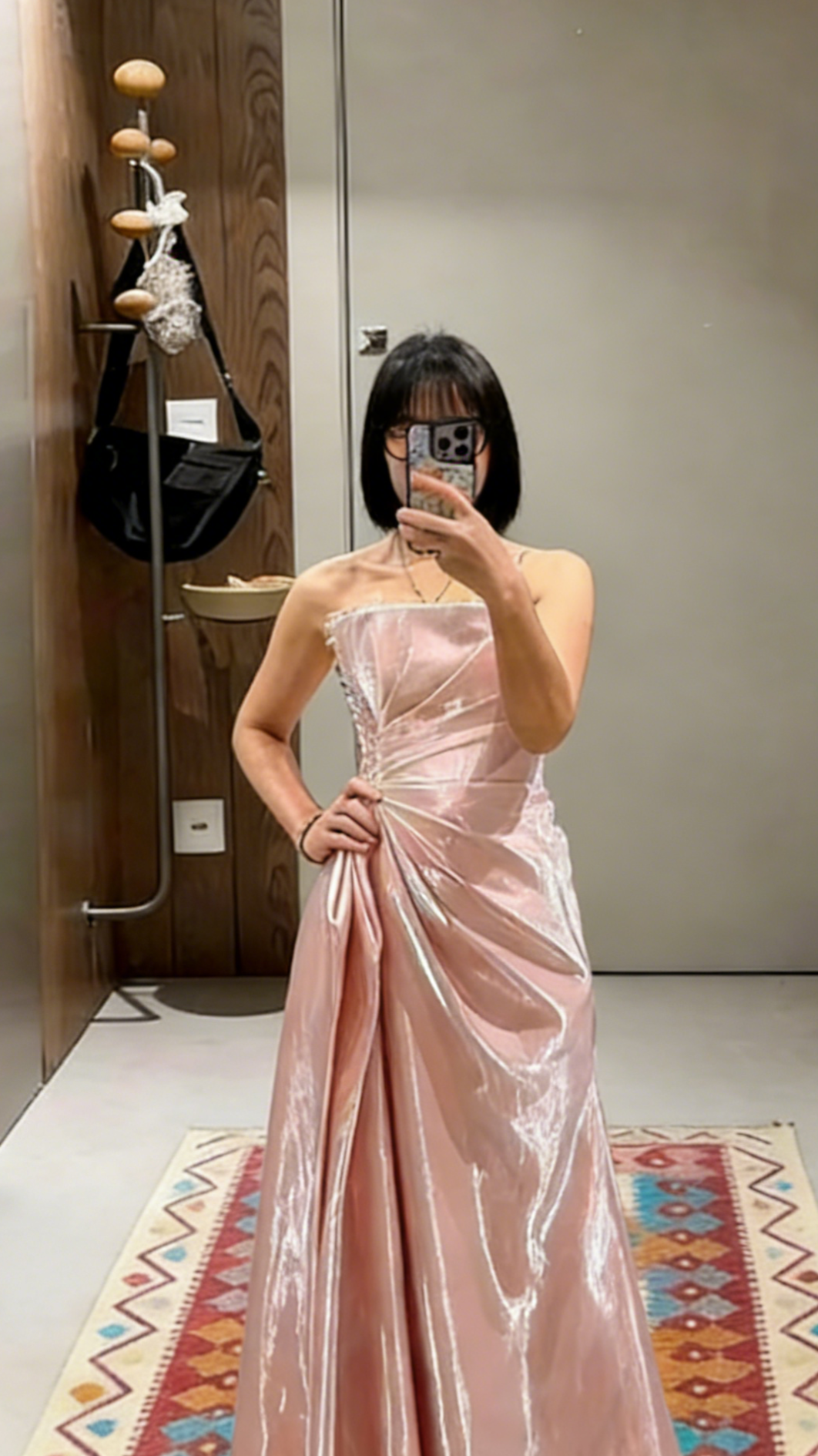 Sweet Pink A Line Strapless Pleated Satin Long Prom Dress,Evening Dress GG5652