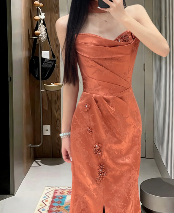 Chic Mermaid Strapless Satin Slit Long Prom Dress,Evening Dress GG5661
