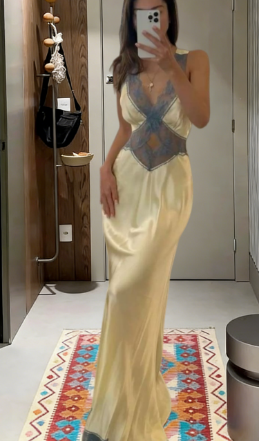 Pretty Mermaid V Neck Satin Lace Long Prom Dress,Evening Dress GG5702