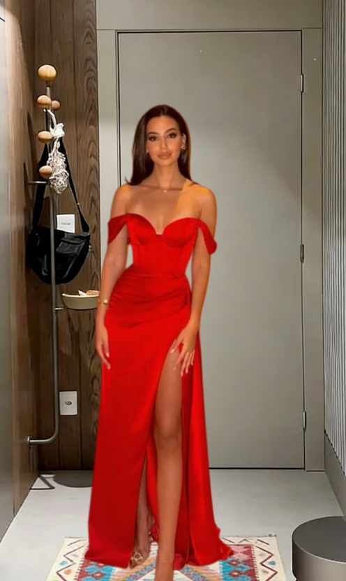 Sexy A Line Off The Shoulder Satin Slit Long Prom Dress,Evening Dress GG5763