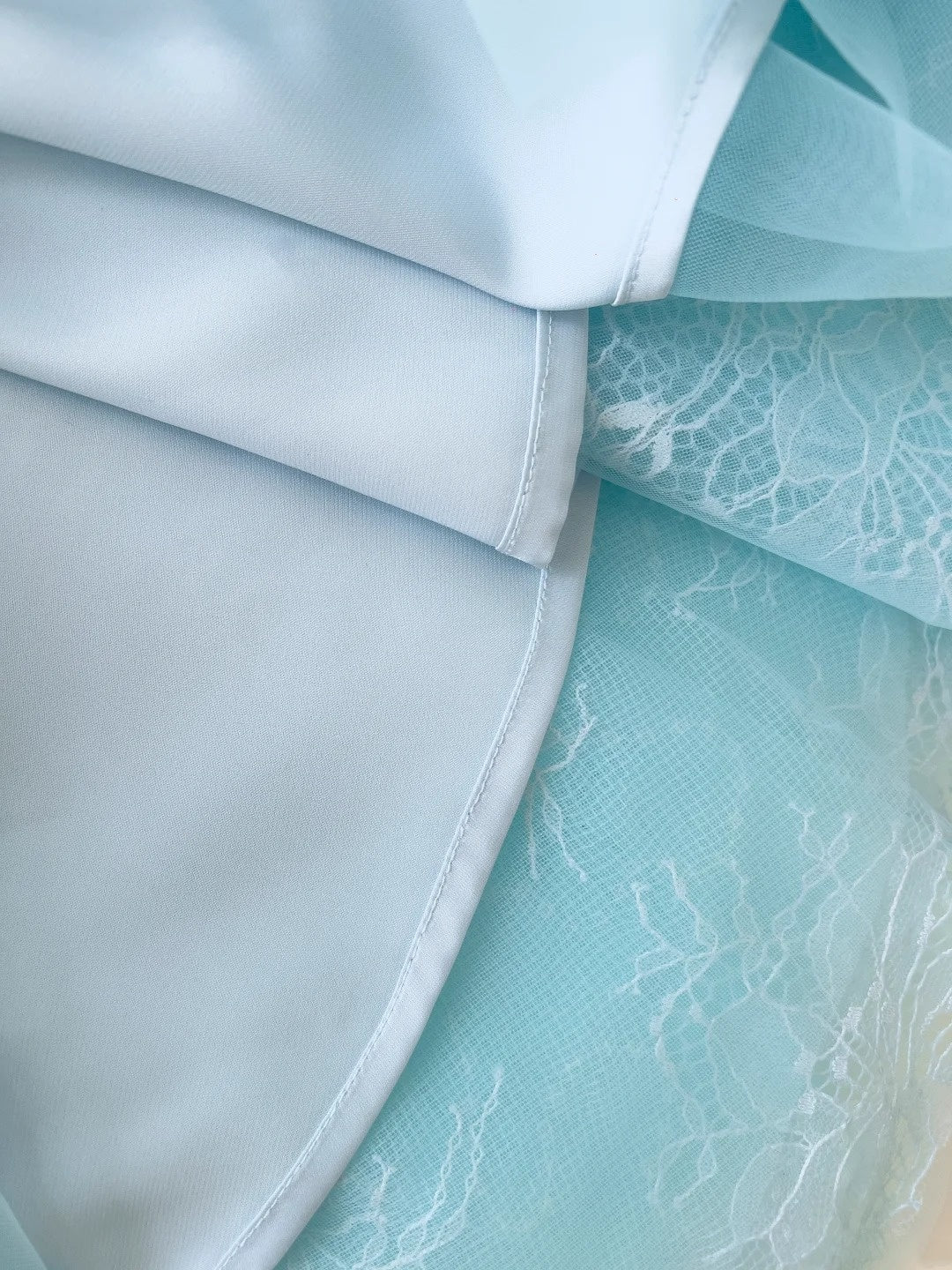 Chic Tulle Light Blue Prom Dress Lace Spaghetti Straps Sequins A-Line Evening Dress GG5847