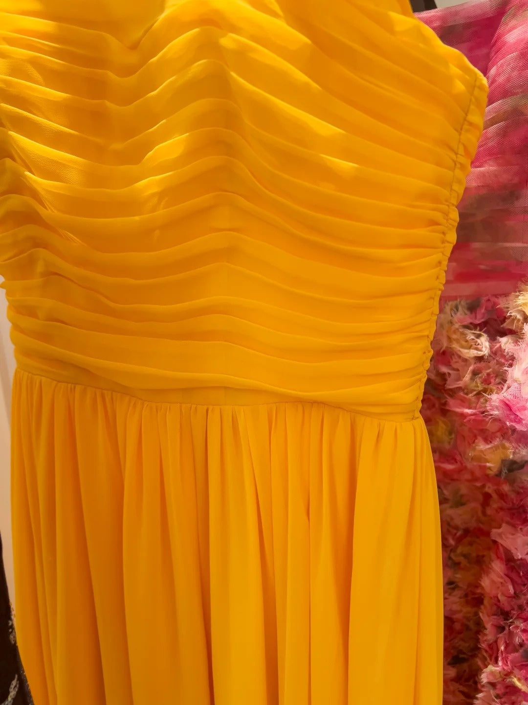 Unique Strapless Yellow Prom Dress Chiffon A-Line Long Evening Dress GG5872