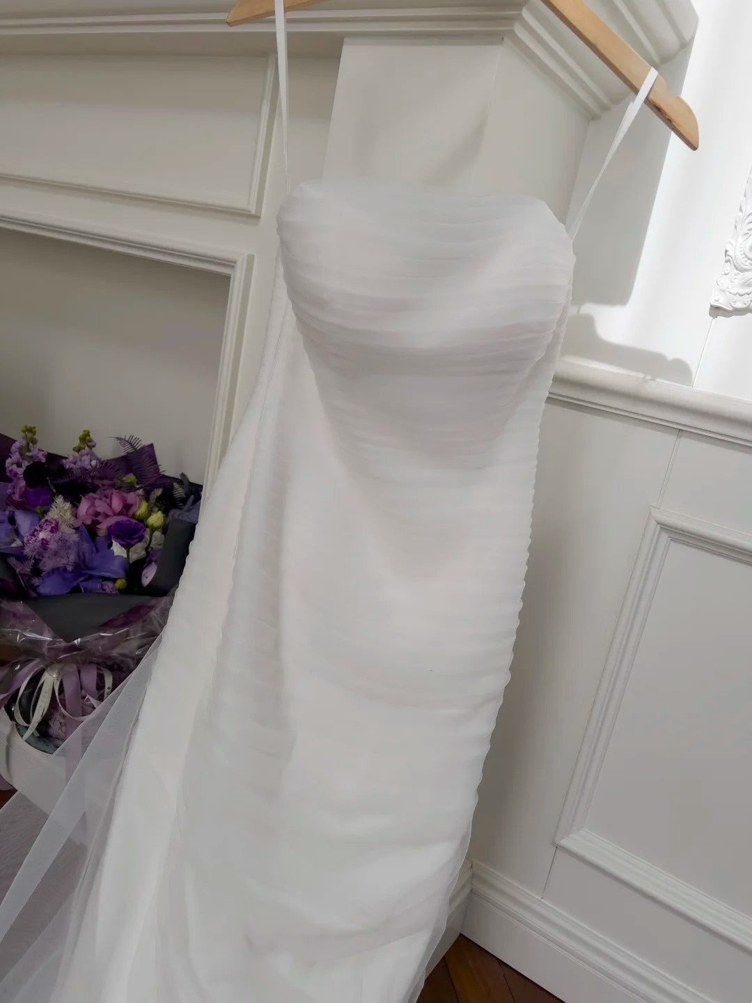 Simple Mermaid Long Wedding Dress, Pleated Tulle Bridal Dress GG5939