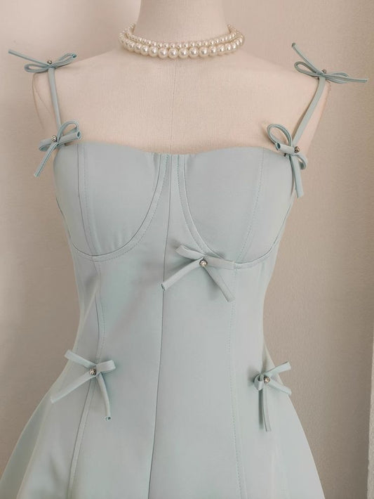 Chic A Line Bow Straps Satin Short Prom Dress,Homecoming Dress,Evening Dress GG597