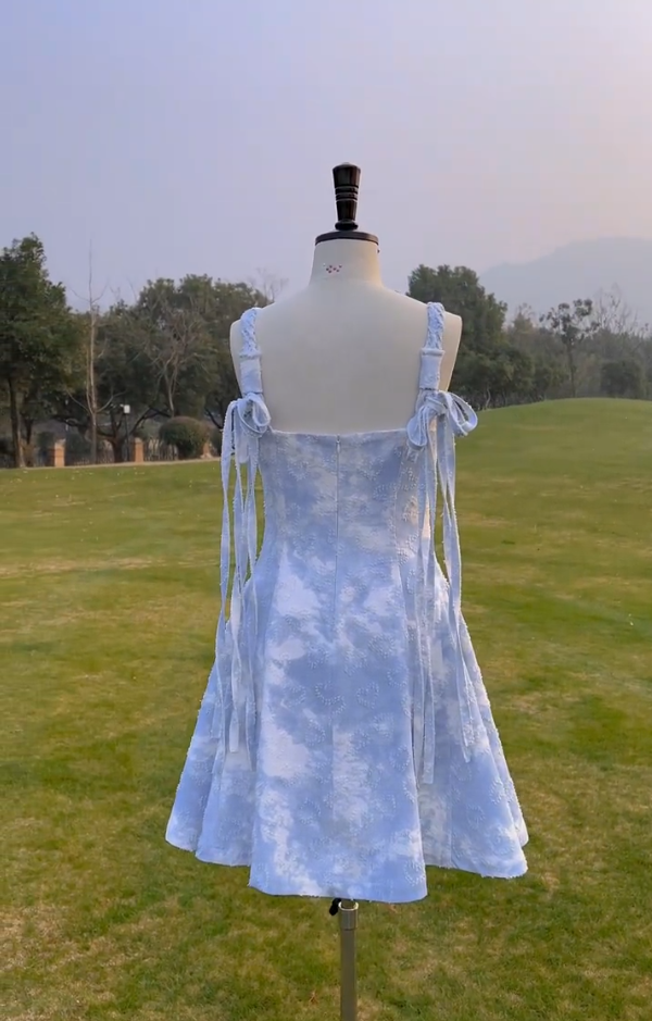 Cute Spaghetti Straps Beaded Homecoming Dress Blue A-Line Birthday Dress GG5978