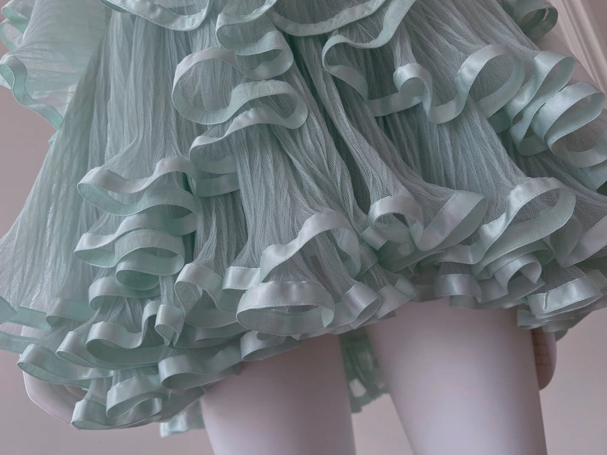Trendy Long Sleeve Pleated Green Homecoming Dress Tulle A-Line Birthday Dress GG6001