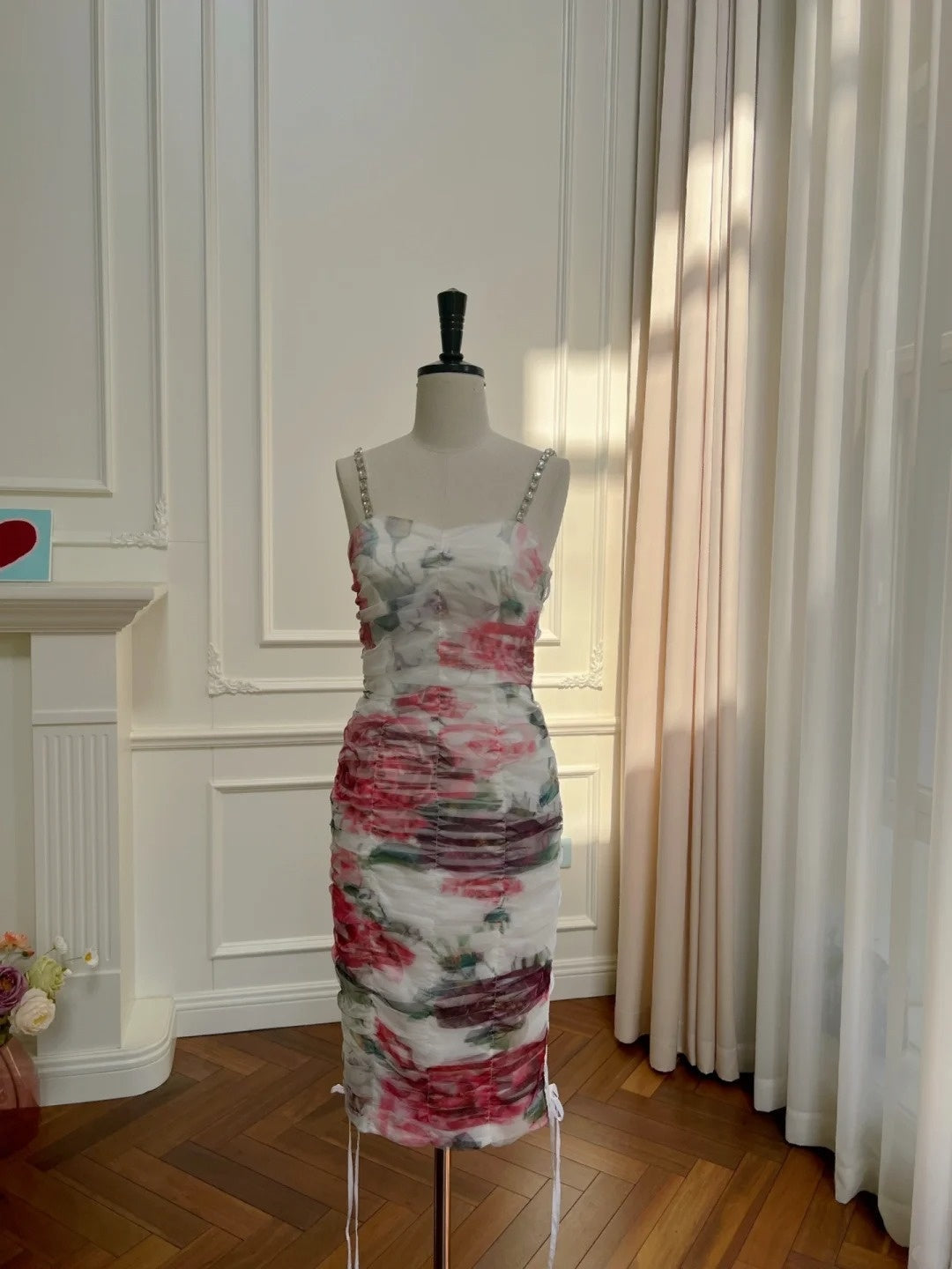 Alluring Spaghetti Straps Beaded Homecoming Dress Floral Bodycon Birthday Dress GG6028