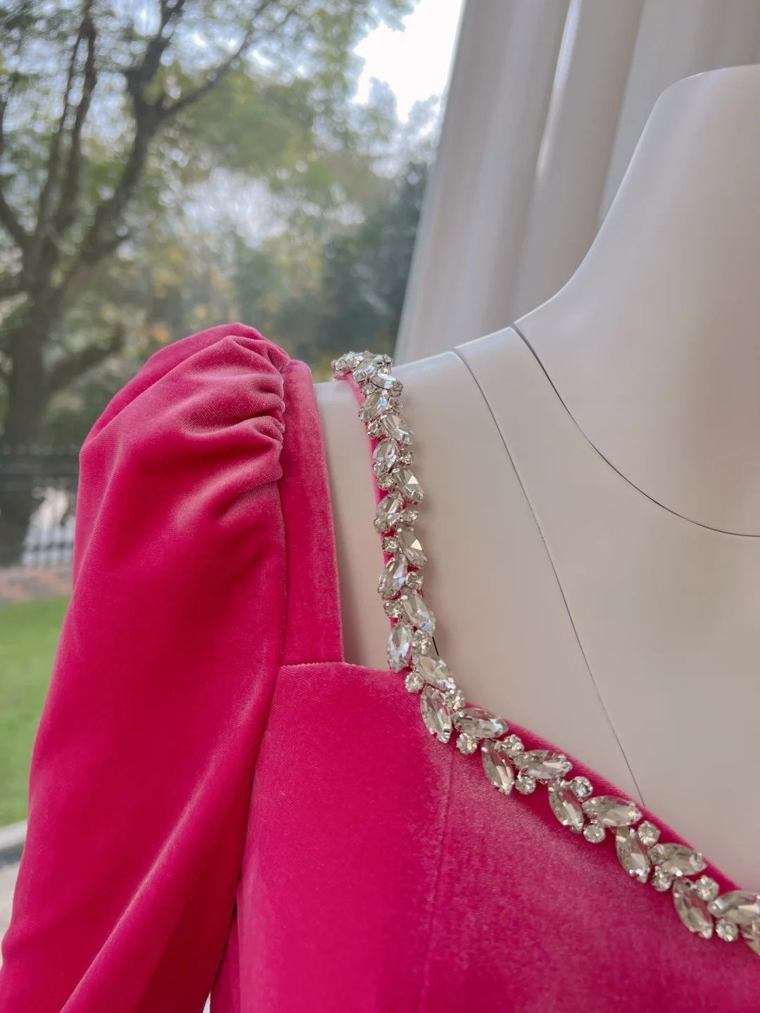 Unique Long Sleeve Hot Pink Homecoming Dress Beaded A-Line Birthday Dress GG6040