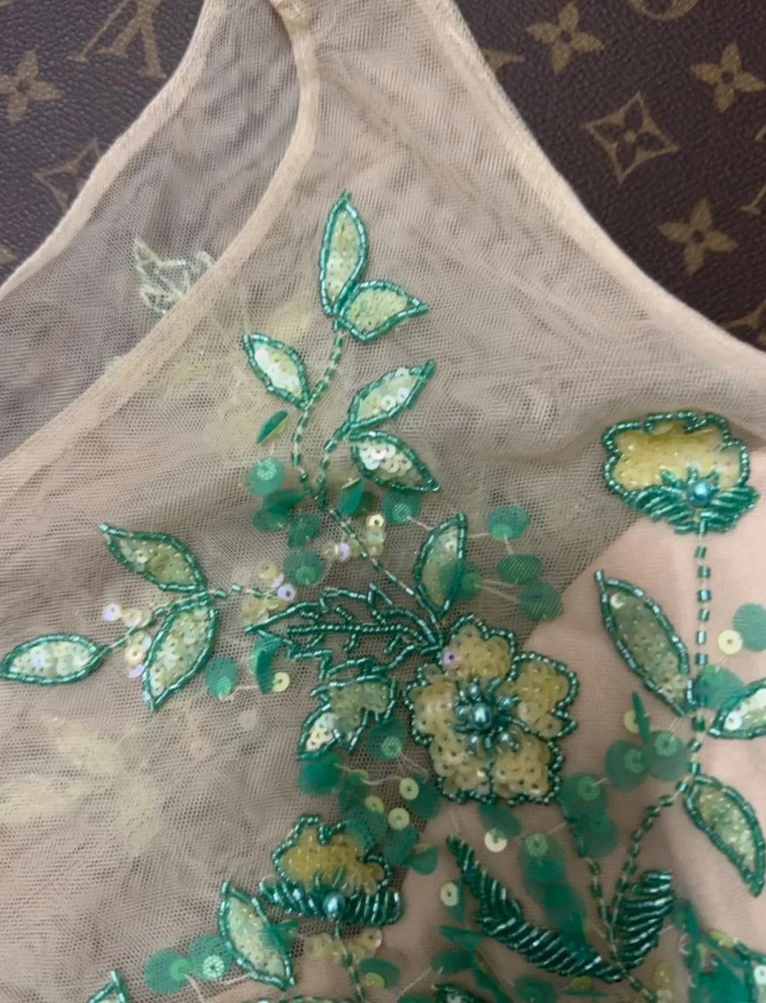 Vintage Boat Neck Green Prom Dress Beading Floral A-Line Evening Dress GG6092