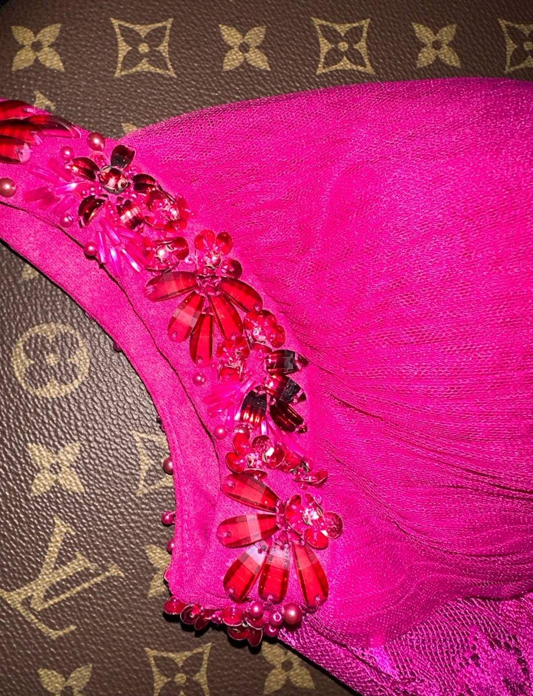 Trendy Spaghetti Straps Hot Pink Prom Dress Beading A-Line Evening Dress GG6097