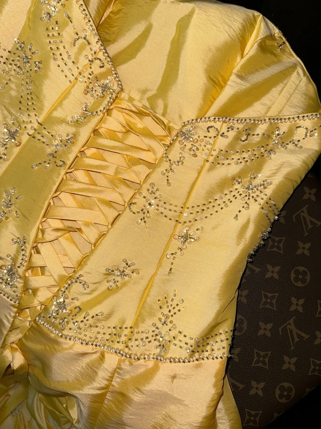 Unique Strapless Yellow Prom Dress Inspo Sequins A-Line Evening Dress GG6137